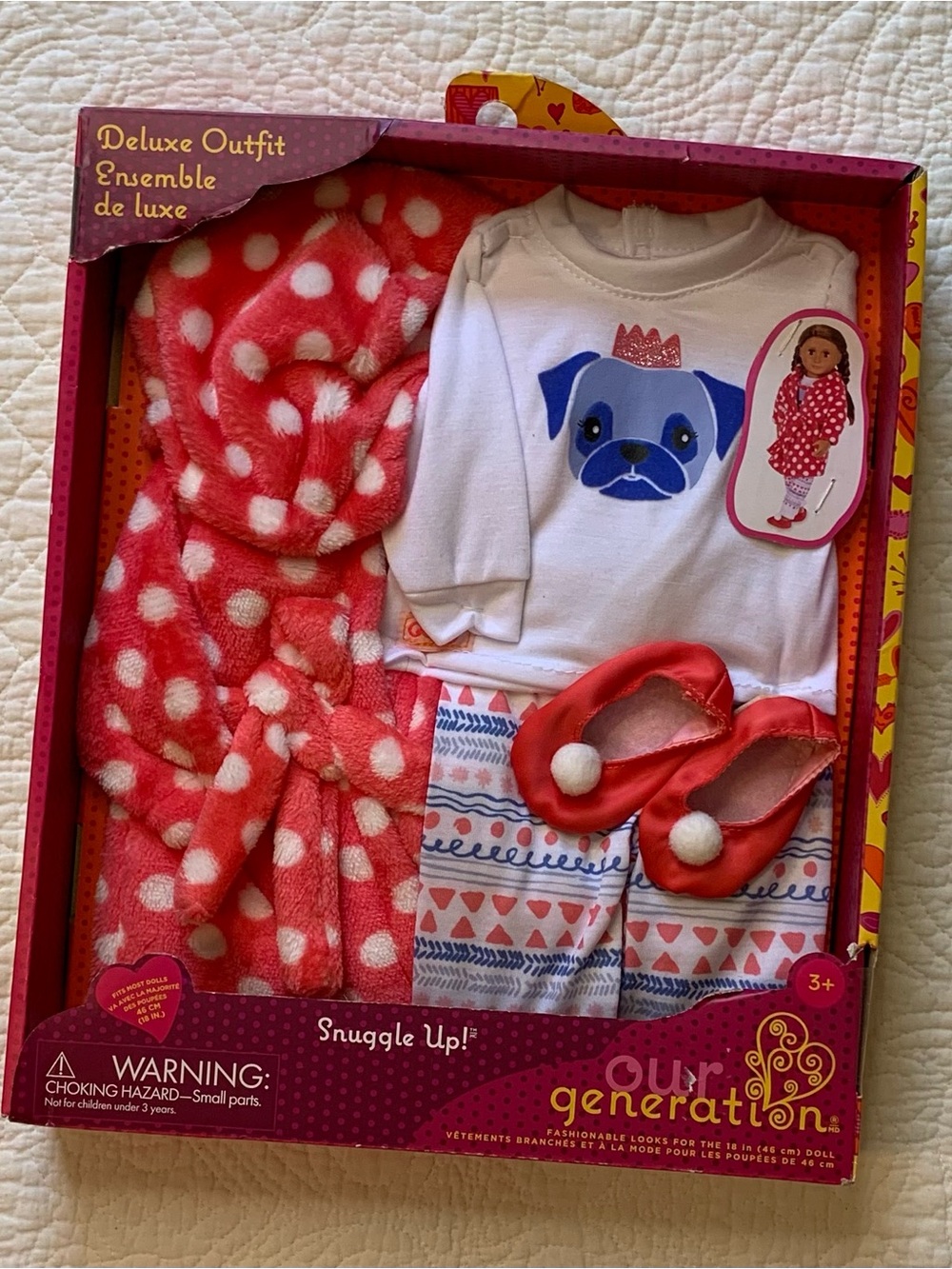 Our Generation Snuggle Up Deluxe Set Kids Coral Polka Dot Pajama Set